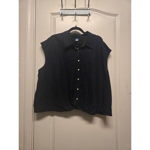 Old Navy Womens Navy Blue Linen Blend Twist Front Dolman Shirt 2X 563855-03-1